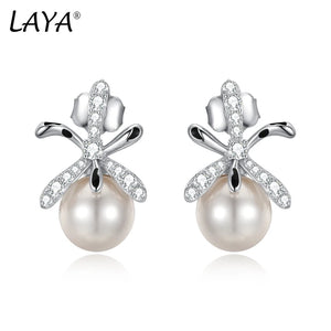 LAYA Zircon Shell Pearl Stud Earrings - 925 Sterling Silver