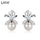 LAYA Zircon Shell Pearl Stud Earrings - 925 Sterling Silver