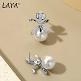 LAYA Zircon Shell Pearl Stud Earrings - 925 Sterling Silver