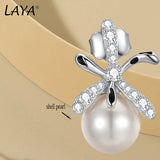 LAYA Zircon Shell Pearl Stud Earrings - 925 Sterling Silver