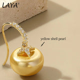 LAYA 925 Silver Zircon Yellow Shell Pearl Drop Earrings Wedding Jewelry
