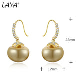 LAYA 925 Silver Zircon Yellow Shell Pearl Drop Earrings Wedding Jewelry