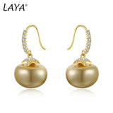LAYA 925 Silver Zircon Yellow Shell Pearl Drop Earrings Wedding Jewelry