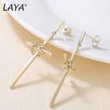 LAYA 925 Silver Needle Stud Earrings Hoop Earrings Hot Copper Cross