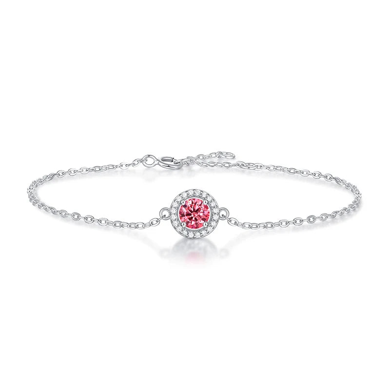 LAYA 925 Silver 0.5CT Pink Moissanite Bracelet for Women Bride Birthday