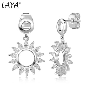 LAYA 925 Silver Circle Zircon Drop Earring Shiny Modern Jewelry