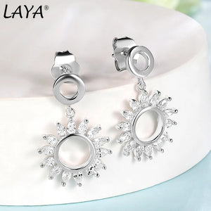LAYA 925 Silver Circle Zircon Drop Earring Shiny Modern Jewelry