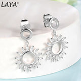 LAYA 925 Silver Circle Zircon Drop Earring Shiny Modern Jewelry