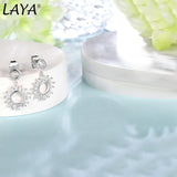 LAYA 925 Silver Circle Zircon Drop Earring Shiny Modern Jewelry