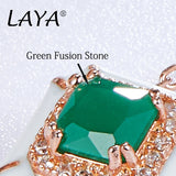 LAYA 925 Silver Crystal Glass Zircon Enamel Necklace Set Wedding Jewelry
