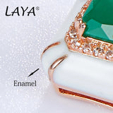LAYA 925 Silver Crystal Glass Zircon Enamel Necklace Set Wedding Jewelry