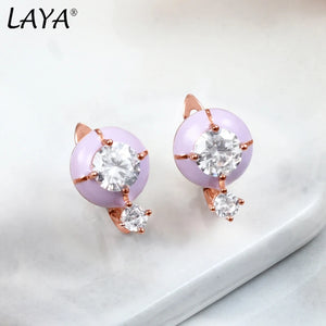 LAYA 925 Silver Hoop Earrings Bohemian Enamel Stone Jewelry