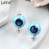 LAYA 925 Silver Hoop Earrings Bohemian Enamel Stone Jewelry