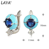 LAYA 925 Silver Hoop Earrings Bohemian Enamel Stone Jewelry