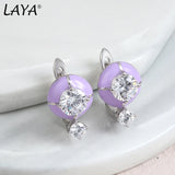 LAYA 925 Silver Hoop Earrings Bohemian Enamel Stone Jewelry
