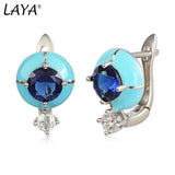 LAYA 925 Silver Hoop Earrings Bohemian Enamel Stone Jewelry