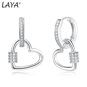 LAYA 925 Silver Heart Zircon Huggie Earrings