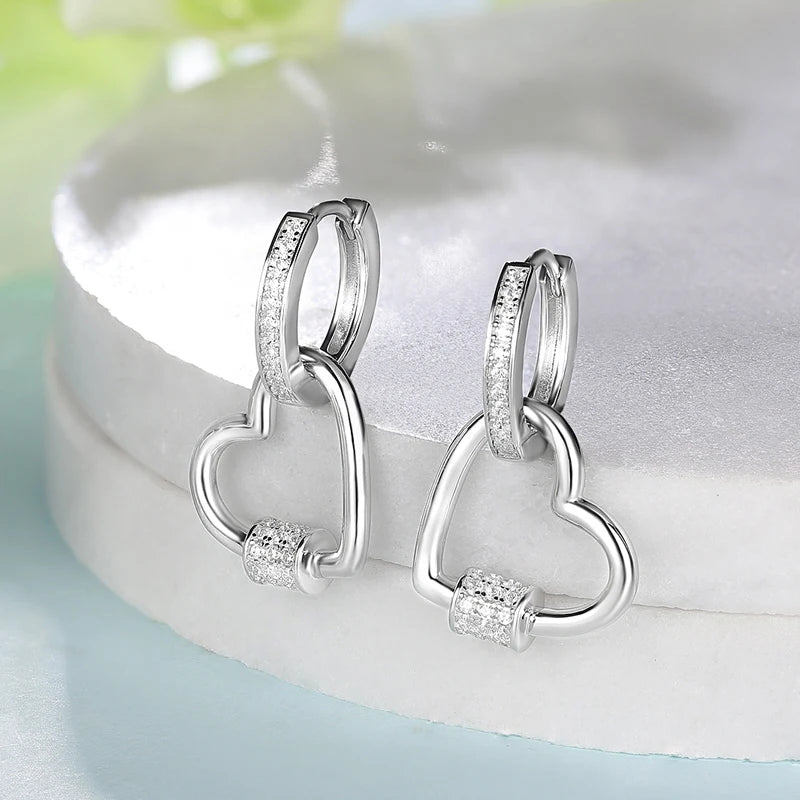 LAYA 925 Silver Heart Zircon Huggie Earrings
