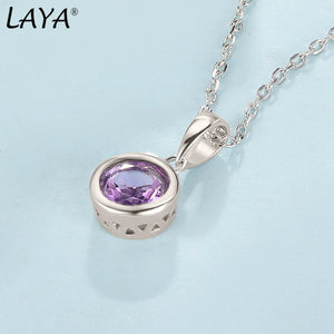 LAYA Amethyst Bezel Setting Pendant Necklace Sterling Silver Women Jewelry