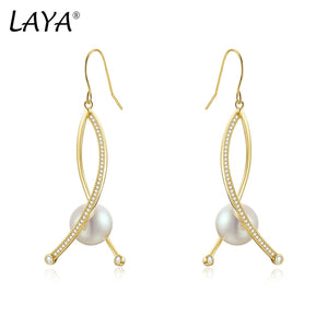 LAYA 925 Silver Pearl Dangle Earrings Minimalist Style Fine Jewelry