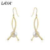 LAYA 925 Silver Pearl Dangle Earrings Minimalist Style Fine Jewelry