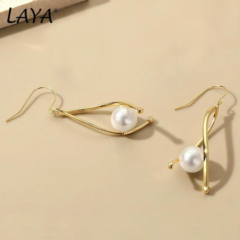 LAYA 925 Silver Pearl Dangle Earrings Minimalist Style Fine Jewelry
