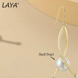 LAYA 925 Silver Pearl Dangle Earrings Minimalist Style Fine Jewelry