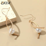 LAYA 925 Silver Pearl Dangle Earrings Minimalist Style Fine Jewelry