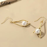 LAYA 925 Silver Pearl Dangle Earrings Minimalist Style Fine Jewelry