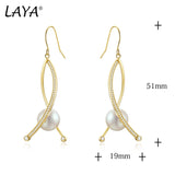 LAYA 925 Silver Pearl Dangle Earrings Minimalist Style Fine Jewelry