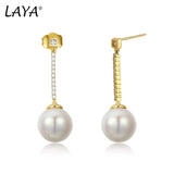 LAYA 925 Sterling Silver Shell Pearl Sparkling Zircon Stud Earrings For Women