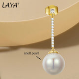 LAYA 925 Sterling Silver Shell Pearl Sparkling Zircon Stud Earrings For Women