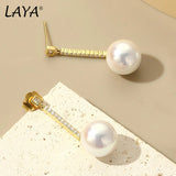 LAYA 925 Sterling Silver Shell Pearl Sparkling Zircon Stud Earrings For Women