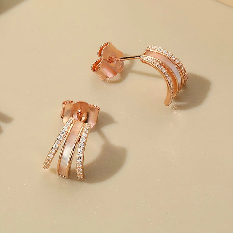 LAYA 925 Silver Shell Stud Earrings Zircon Wedding Jewelry