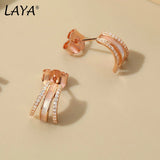 LAYA 925 Silver Shell Stud Earrings Zircon Wedding Jewelry