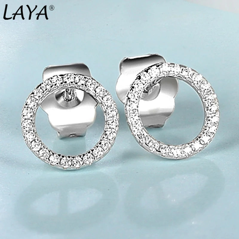 LAYA 925 Sterling Silver Circle Zircon Stud Earrings Modern Fine Jewelry