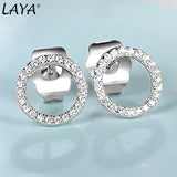 LAYA 925 Sterling Silver Circle Zircon Stud Earrings Modern Fine Jewelry