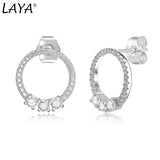 LAYA 925 Silver Circle Zircon Stud Earrings Women Modern Jewelry