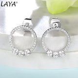 LAYA 925 Silver Circle Zircon Stud Earrings Women Modern Jewelry