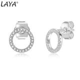LAYA 925 Sterling Silver Circle Zircon Stud Earrings Modern Fine Jewelry