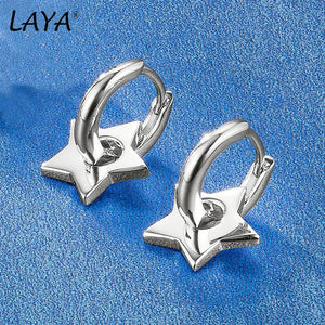 LAYA 925 Sterling Silver Star Shaped Plain Silver Drop Earrings