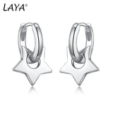 LAYA 925 Sterling Silver Star Shaped Plain Silver Drop Earrings