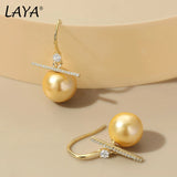 LAYA 925 Sterling Silver Yellow Shell Pearl Earrings For Women