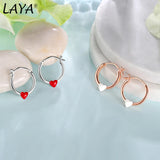 LAYA 925 Silver Red Enamel Hoop Plain Earrings For Women