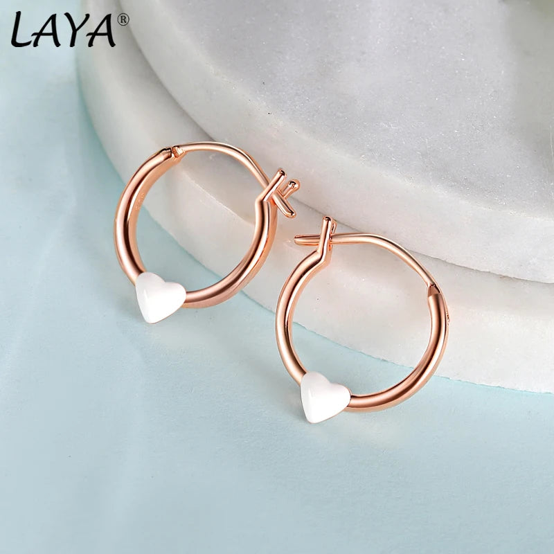 LAYA 925 Silver Red Enamel Hoop Plain Earrings For Women