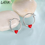 LAYA 925 Silver Red Enamel Hoop Plain Earrings For Women