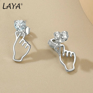 LAYA 925 Sterling Silver Crystal Heart Shape Earrings