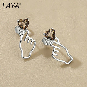 LAYA 925 Sterling Silver Tea Crystal Heart Earrings