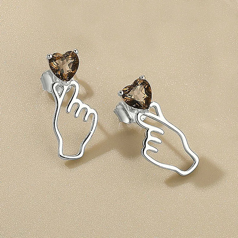 LAYA 925 Sterling Silver Tea Crystal Heart Earrings