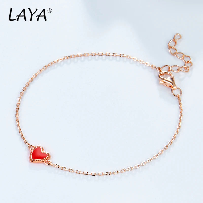 925 Silver LAYA Heart Bracelet Red Enamel Jewelry